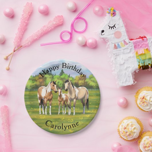 夏の牧草地絵を描でバックスキンのダン馬 ペーパープレート (パーティー)