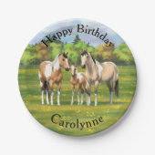 夏の牧草地絵を描でバックスキンのダン馬 ペーパープレート (正面)