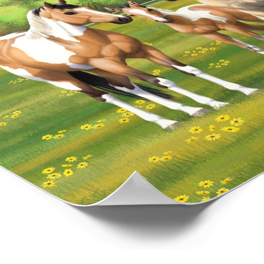夏の牧草地絵を描でバックスキンのダン馬 ポスター (角)