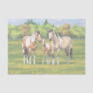 夏の牧草地絵を描でバックスキンのダン馬 薄葉紙