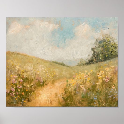 夏の牧草地絵画の野花畑 ポスター (正面)