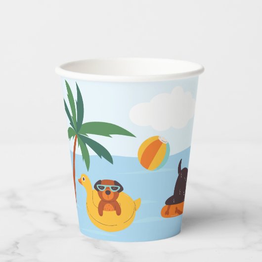 夏の犬のビーチ 紙コップ (正面)
