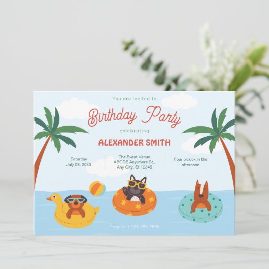 夏の犬はビーチの誕生日 招待状 (スタンド正面)