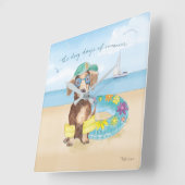 夏の犬日 スクエア壁時計 (傾斜)