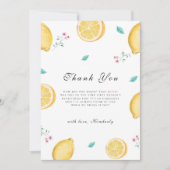 夏の甘いレモン柑橘類フルーツベビーシャワー サンキューカード (正面)