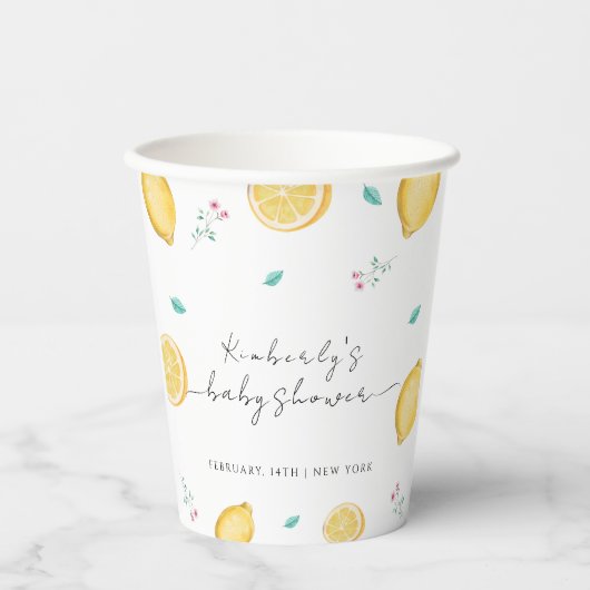 夏の甘いレモン柑橘類フルーツベビーシャワー 紙コップ (正面)