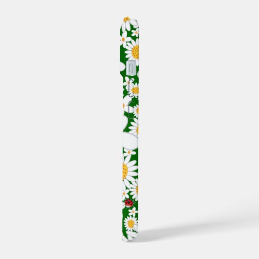 夏の白いデイジーと赤いお洒落ラディバグ iPhone 15ケース (左側面)