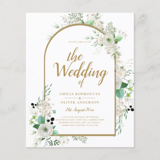 夏の白いバラ エメラルドグリーンのウェディング チラシ (正面)