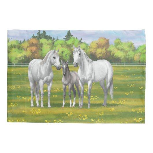 夏の白いリンゴ灰色の四分の馬 枕カバー (裏面-左)
