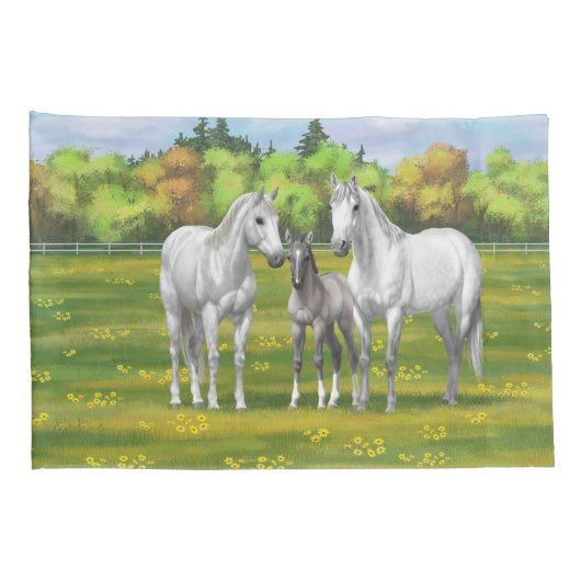 夏の白いリンゴ灰色の四分の馬 枕カバー (裏面-右)