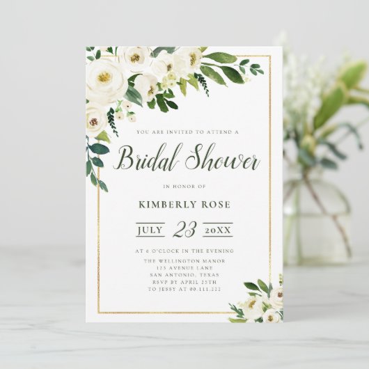 夏の白い花模様のブライダルシャワー招待状 招待状 (スタンド正面)