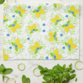 夏の白と黄色のレモンの花の模様 キッチンタオル (折り畳み)