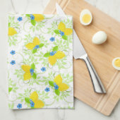 夏の白と黄色のレモンの花の模様 キッチンタオル (四つ折り)