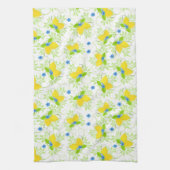 夏の白と黄色のレモンの花の模様 キッチンタオル (縦)