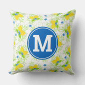 夏の白と黄色のレモンの花の模様 クッション (正面)