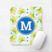 夏の白と黄色のレモンの花の模様 マウスパッド (マウス)