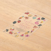 夏の私はトロピカル結婚したブライダルシャワー アクリル招待状 (レイダウン)