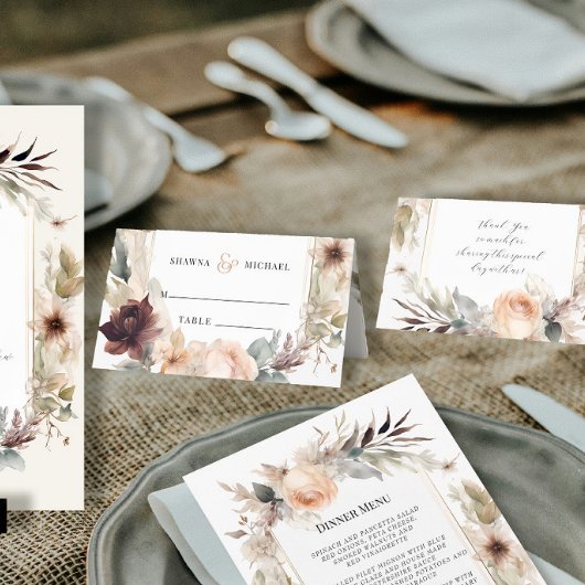 夏の秋ミュートBOHOフローラウェディングレセプション プレイスカード