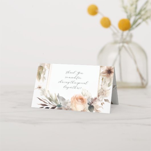 夏の秋ミュートBOHOフローラウェディングレセプション プレイスカード (裏面)