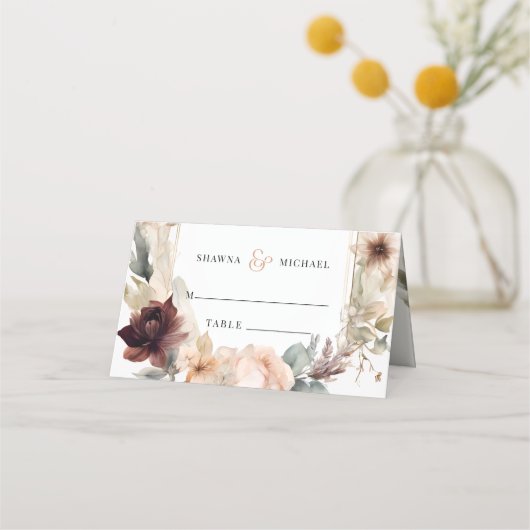 夏の秋ミュートBOHOフローラウェディングレセプション プレイスカード (正面)