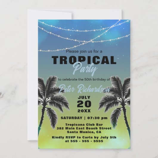 夏の空の熱帯の誕生日パーティーの下 招待状 (正面)