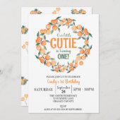 夏の第1の誕生日オレンジ柑橘類リース 招待状 (正面/裏面)