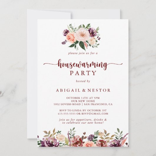 夏の素朴フローラ引っ越し祝いパーティーパーティー 招待状 (正面)