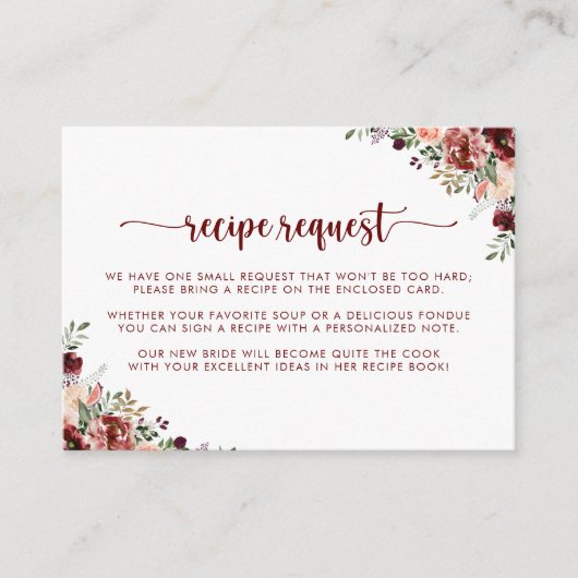夏の素朴フローラ結婚のレシピ要求 エンクロージャーカード (正面)