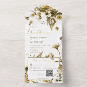 夏の素朴ワイルドフラワーとデイジーQRコード オールインワン招待状 (内側)