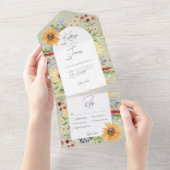 夏の素朴ワイルドフラワーサンフラワーセージ夕飯 オールインワン招待状 (貼ってはがせる)