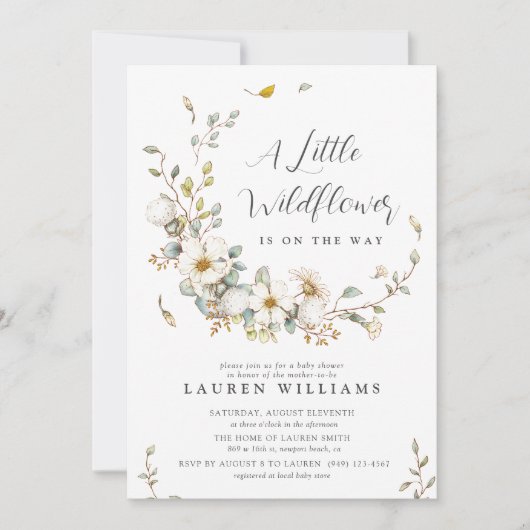 夏の素朴小さな野花少女の赤ちゃんシャワー 招待状 (正面)