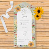 夏の素朴野草花ひまわりセージなしディナー オールインワン招待状