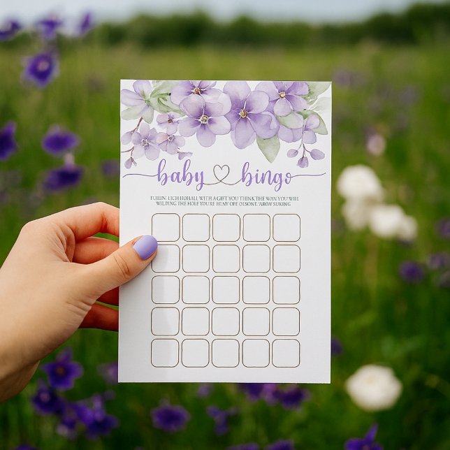 夏の紫色の紫色の花の赤ちゃんシャワービンゴゲーム (Summer Purple Violet Flower Baby Shower Bingo Game)