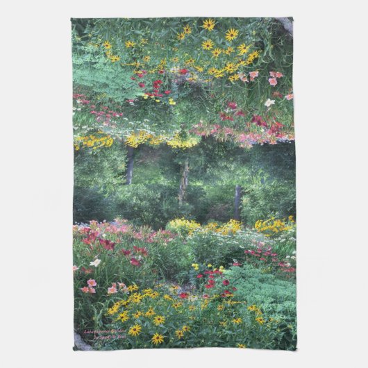 夏の終わりの庭サンディ及びトムの2018年の台所 キッチンタオル (縦)