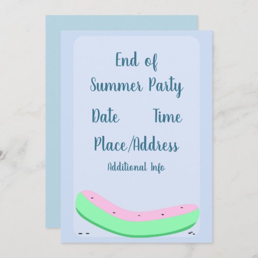 夏の終わりパーティーかわいいスイカ 招待状 (正面/裏面)