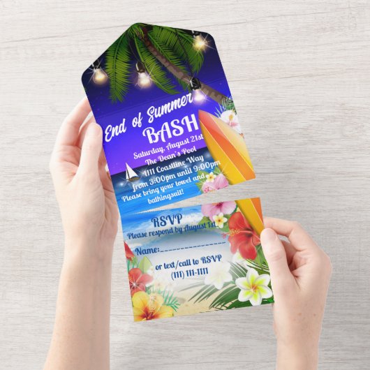 夏の終わりパーティー オールインワン招待状 (貼ってはがせる)