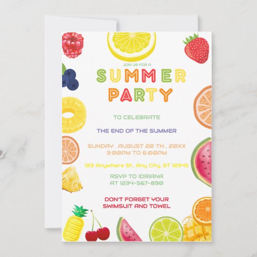 夏の終わりパーティー 招待状 (正面)