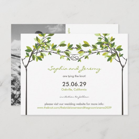 夏の結び付き愛の木の日付はがきを保存 案内ポストカード (正面/裏面)