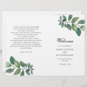 夏の結婚式のプログラムが折り畳まれた。緑葉 (正面/裏面)