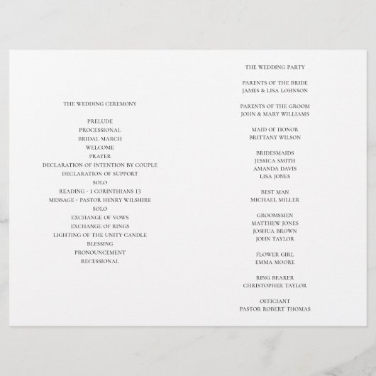 夏の結婚式のプログラムが折り畳まれた。緑葉 (裏面)