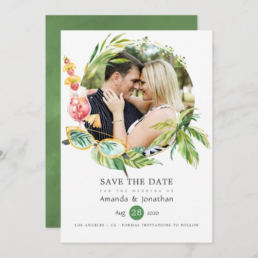 夏の結婚式の写真コラージュ セーブザデート (正面/裏面)