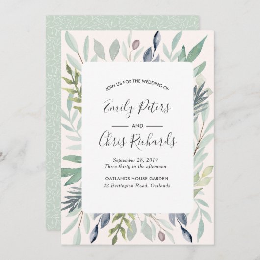 夏の結婚式招待状緑 招待状 (正面/裏面)