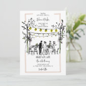 夏の結婚手描きストリンライト屋外 招待状 (スタンド正面)