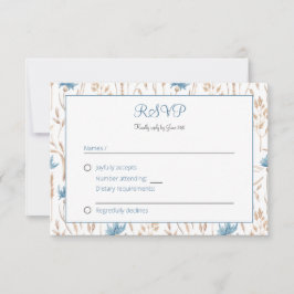 夏の結婚青い野草乾燥草リース 出欠カード