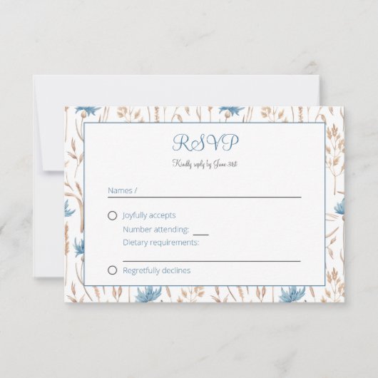 夏の結婚青い野草乾燥草リース 出欠カード (正面)