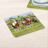夏の絵を描牧草地のベイピント四分の馬 スクエアペーパーコースター (アングル)
