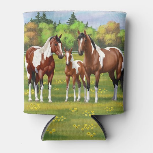 夏の絵を描牧草地のベイピント四分の馬 缶クーラー (正面)