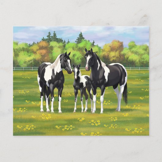 夏の絵を描牧草地の黒いピント四分の馬 (裏面)