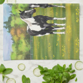 夏の絵を描牧草地の黒いピント四分の馬 キッチンタオル (折り畳み)