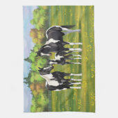 夏の絵を描牧草地の黒いピント四分の馬 キッチンタオル (縦)